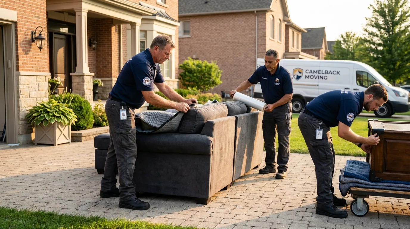 Large estate moving crew wrapping furniture in Naples, TX