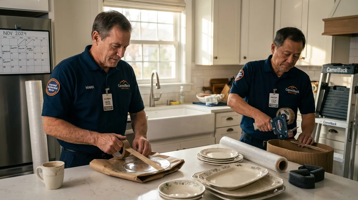 Professional crew packing kitchen dishware in Naples, TX